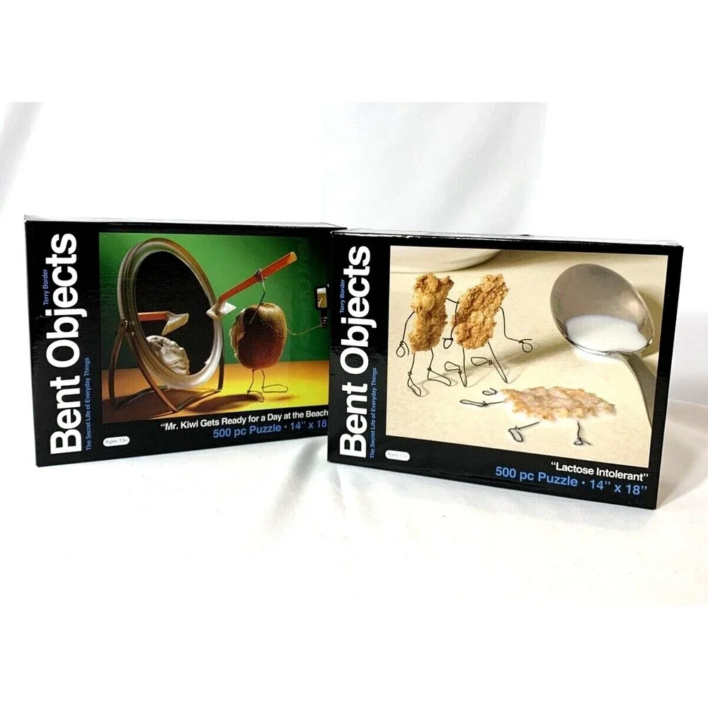 Bent Objects Puzzles x2 Terry Border 500 Piece Mr. Kiwi Lactose Intolerant NEW